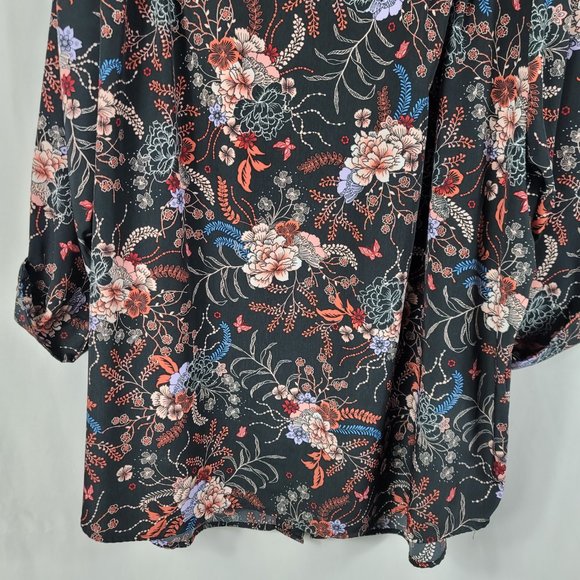 Only Necessities Blouse Size 2X Black & Lavender Floral Print Button Front - Picture 10 of 10